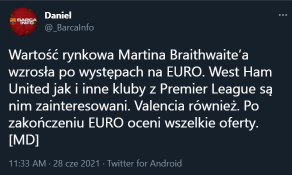 WZROST WARTPOŚCI i zainteresowanie Martinem Braithwaitem przez występ na Euro!